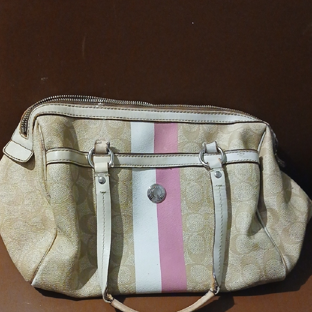 Coach Tan and Pink Shoulder Bag
